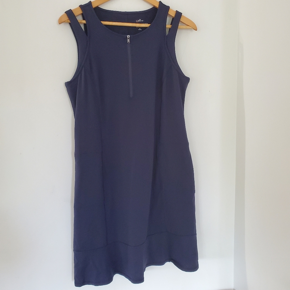 J. JILL FIT sz MP Sleeveless Knit Sport Dress Navy Blue Nylon Spandex Athleisure - Picture 6 of 13